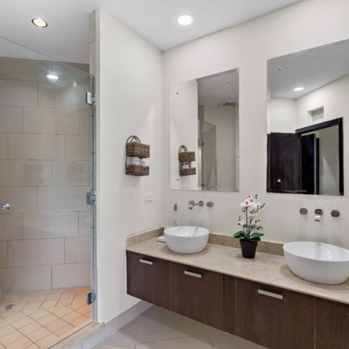 Two sink bright bathroom